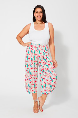 Pantaloni capri a vita alta - Beige, rosso e blu