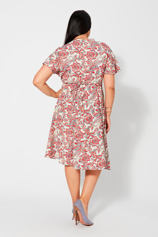 Vestido cruzado - Beige, naranja y gris