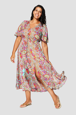 Vestido - Dorado, turquesa y rosa