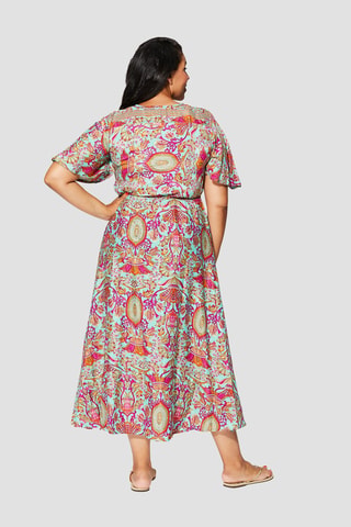 Vestido - Dorado, turquesa y rosa