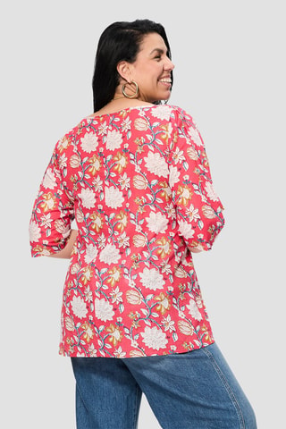 Blusa - Blanco, azul y marrón