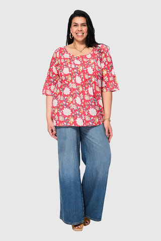Blusa - Blanco, azul y marrón