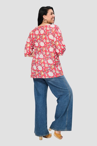 Blusa - Blanco, azul y marrón