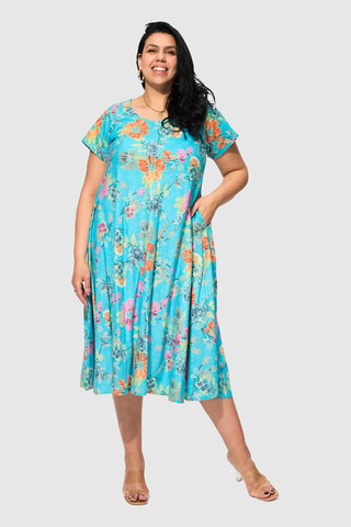 Vestido trapecio - Azul, verde y naranja