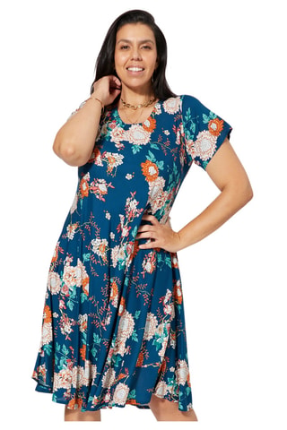 Trapeziumjurk - Blauw, groen en oranje
