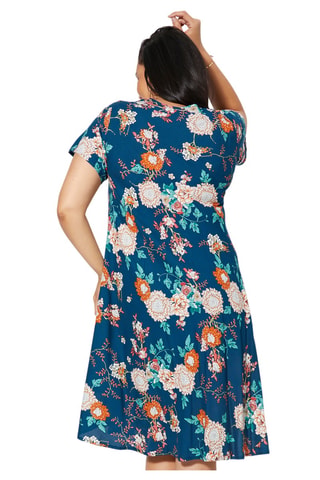 Trapeziumjurk - Blauw, groen en oranje