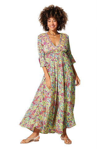 Abito lungo - Verde, rosa e beige