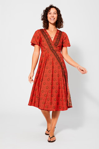 Vestido cruzado - Negro, beige y naranja