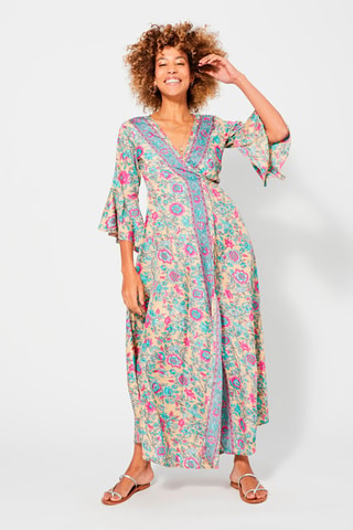 Abito a portafoglio - Beige, blu e rosa