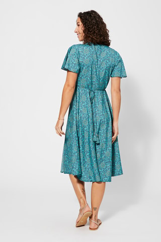 Vestido cruzado - Beige, azul y naranja
