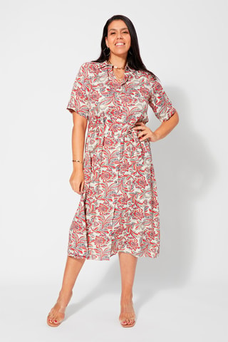Vestido camisero - Beige, naranja y gris