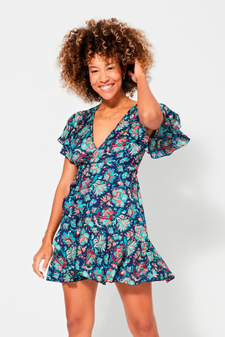 Jurk - Beige, rood en blauw