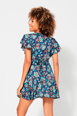 Jurk - Beige, rood en blauw