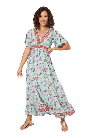 Abito lungo - Blu, beige e rosso