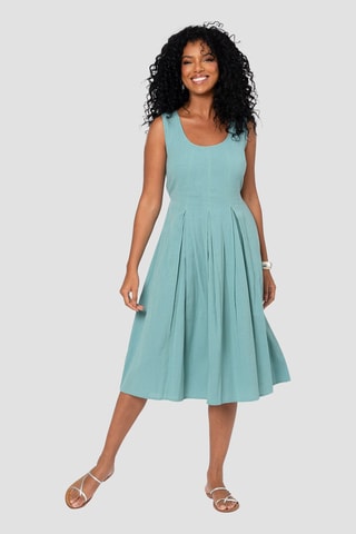 Vestido midi de lino - Azul