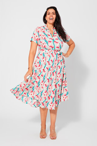 Vestido midi - Beige, azul y rosa