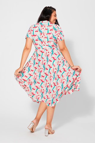 Vestido midi - Beige, azul y rosa
