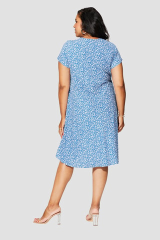 Trapezium Gebloemde Jurk - Blauw en wit
