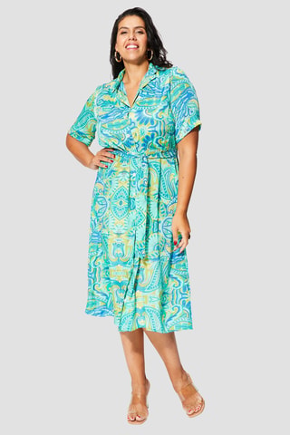 Vestido largo - Blanco, azul y verde