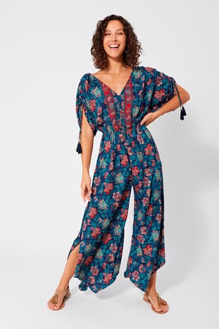 Tuta a fiori - Beige, rosso e blu