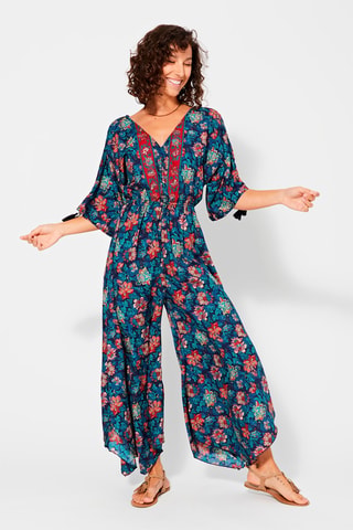 Tuta a fiori - Beige, rosso e blu