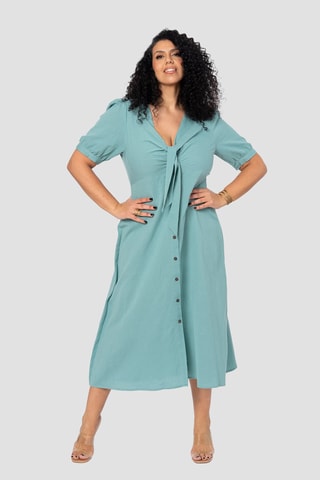 Vestido midi de lino - Verde