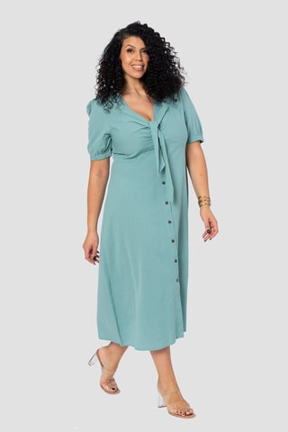 Vestido midi de lino - Verde