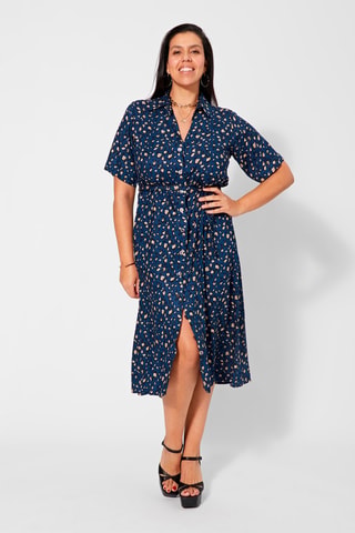 Vestido camisero - Negro, beige y azul