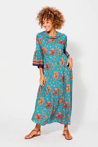 Vestido midi - Azul, marrón y rosa