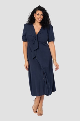 Vestido midi de lino - Azul