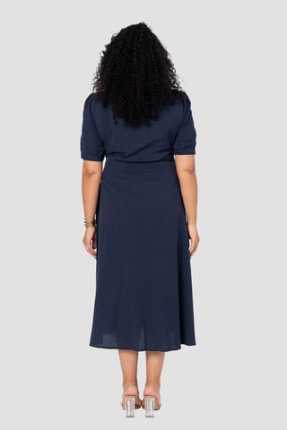 Vestido midi de lino - Azul