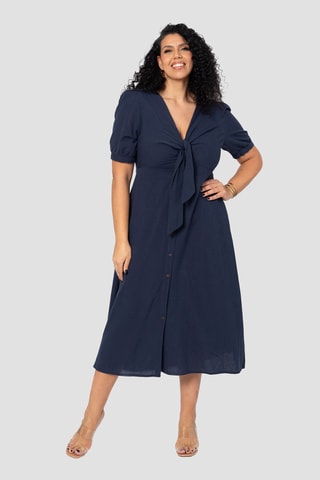 Vestido midi de lino - Azul