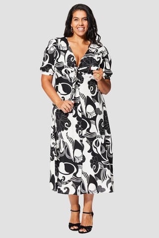 Vestido camisero midi - Blanco y negro