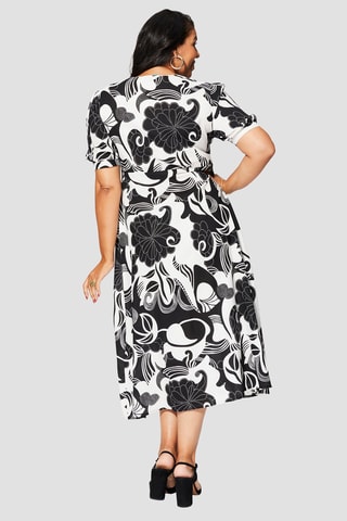 Vestido camisero midi - Blanco y negro