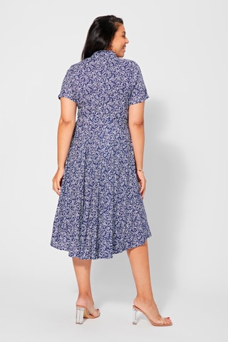 Vestido midi de flores - Blanco y azul