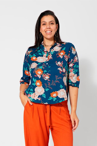 Blusa de flores - Blanco, azul y naranja
