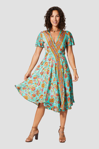 Vestido - Turquesa, rosa y naranja