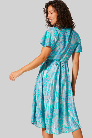 Vestido cruzado - Azul, gris y turquesa