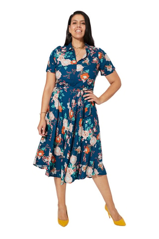 Vestido cruzado - Azul, verde y naranja