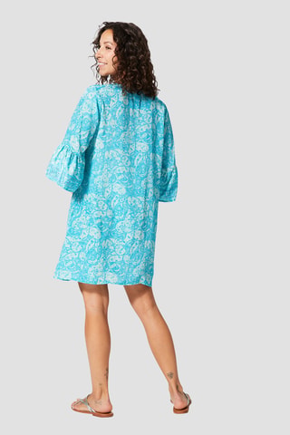 Trapezium Jurk - Turquoise en wit