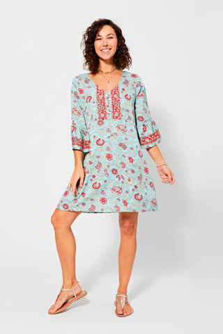 Rechte Jurk - Beige, rood en blauw