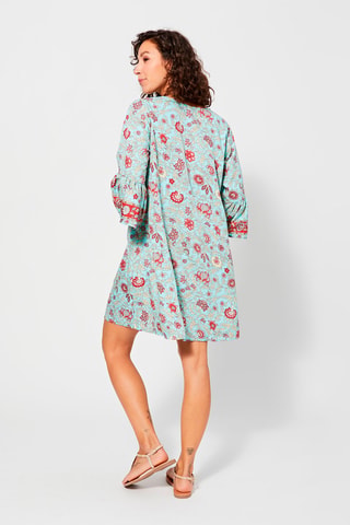 Rechte Jurk - Beige, rood en blauw