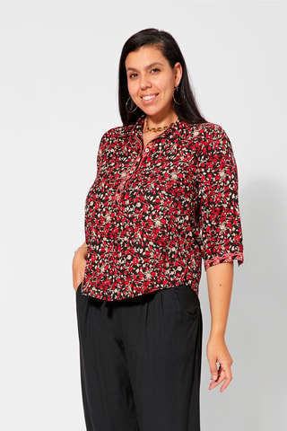 Blusa de flores - Negro, beige y rojo