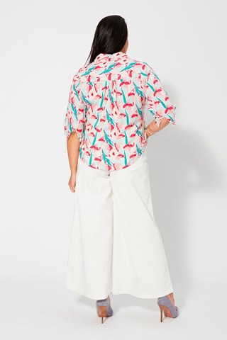Blusa asimétrica - Beige, azul y rosa