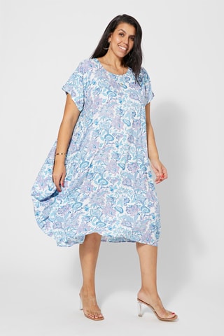 Trapeziumjurk - Wit, blauw en paars