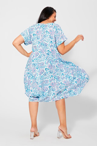 Trapeziumjurk - Wit, blauw en paars