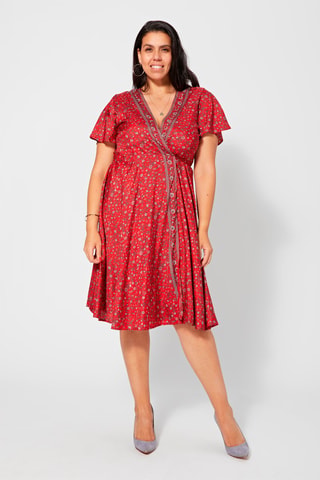 Vestido cruzado - Rojo y gris