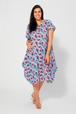 Vestido trapecio - Rojo, azul y rosa