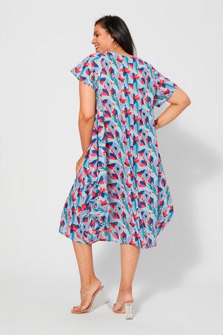 Vestido trapecio - Rojo, azul y rosa