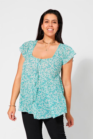 Blusa de flores - Blanco, negro y azul